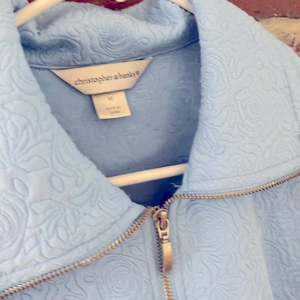 CHRISTOPHER & BANKS Sky Blue Floral Textured Full Zip Vest Size M - Picture 6 of 12
